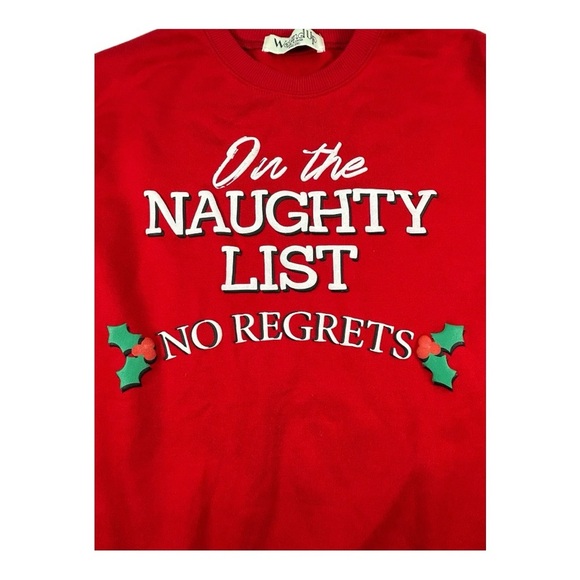 Women’s Christmas Naughty List Graphic Pullover Sweatshirt Long Sleeves, Sz XXS - Picture 5 of 10